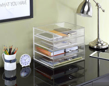 Load image into Gallery viewer, Best acrylic plastic handcrafted transparent clear 4 tier drawer storage organizer case for jewelry makeup cosmetic oversized 12 7l x 9 8w x 10 9h inches
