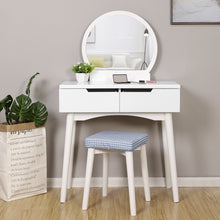 Load image into Gallery viewer, Save on vasagle vanity table set with round mirror 2 large drawers with sliding rails makeup dressing table with cushioned stool white urdt11w