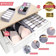 Load image into Gallery viewer, Results drawer organizer dresser drawer organizer divider washable large bra sock underwear tie cloth organizer foldable closet storage box drawer polyester fabric for baby cloth panties belts set of 4 gray