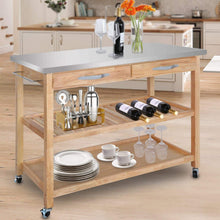 Load image into Gallery viewer, Featured zenstyle 3 tier rolling kitchen island utility wood serving cart stainless steel countertop kitchen storage cart w shelves drawers towel rack