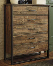 Load image into Gallery viewer, Shop for ashley furniture signature design sommerford chest casual 5 drawers light grayish brown finish reclaimed wood silver bronze hardware legs