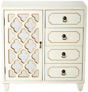 Select nice heather ann creations 4 drawer wooden accent chest and cabinet multi clover pattern grille with mirrored backing 30 75h x 29 5w beige gold