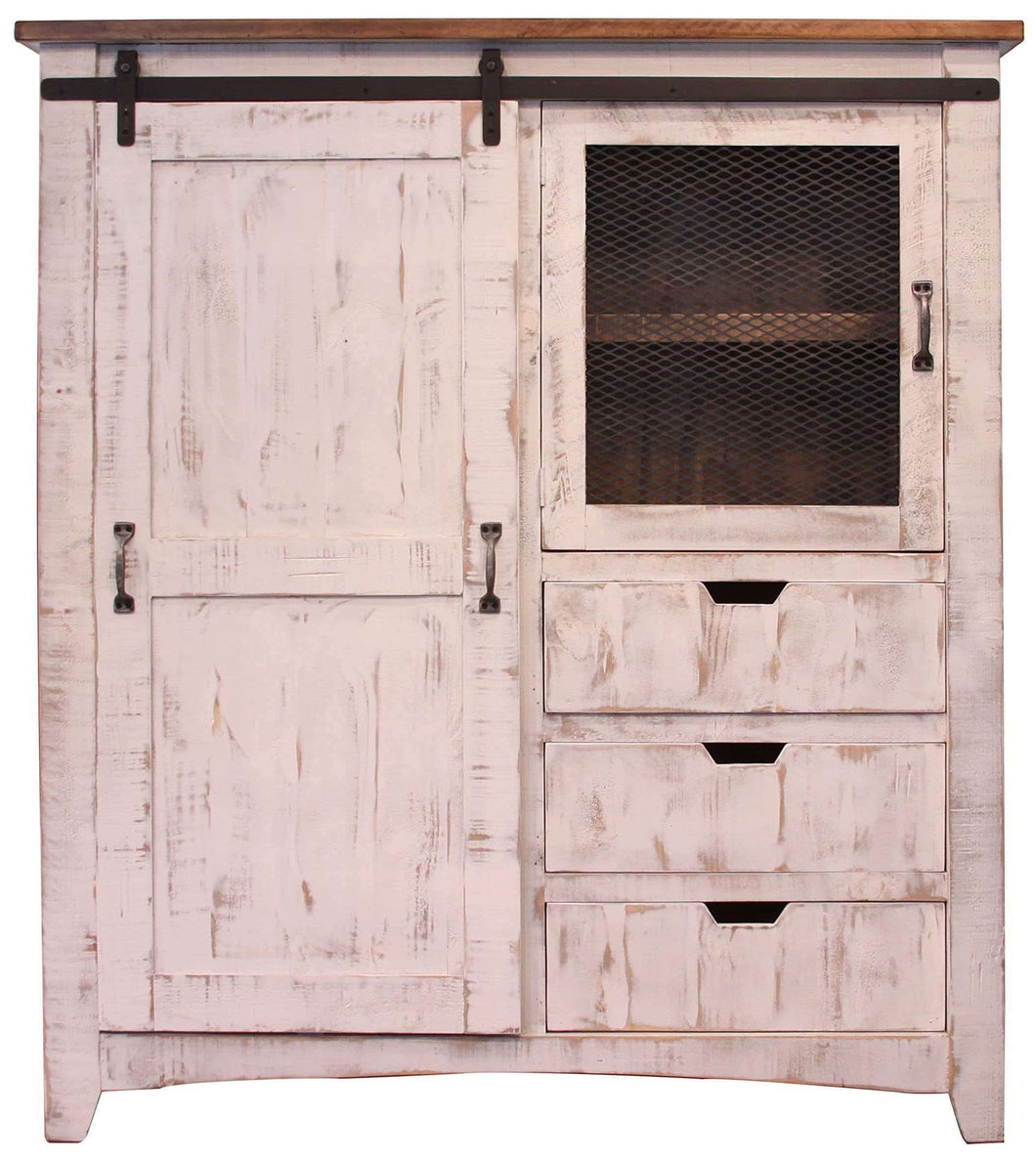 Heavy duty rr distressed white sturdy solid wood anton sliding barn door gentlemans chest armoire arrives fully assembled and features upgraded dovetail drawers with ball bearing glides