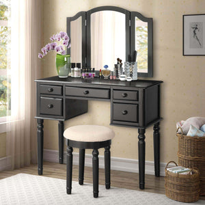 Buy now harper bright designs vanity set with 5 drawers make up vanity table make up dressing table desk vanity with mirror and cushioned stool for women girls black