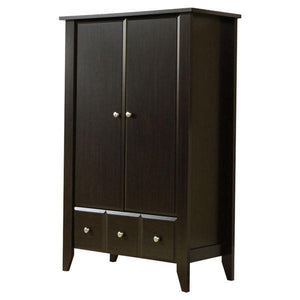 2-Door Bedroom Clothes Storage Cabinet Wardrobe Armoire in Dark Brown Wood Finish