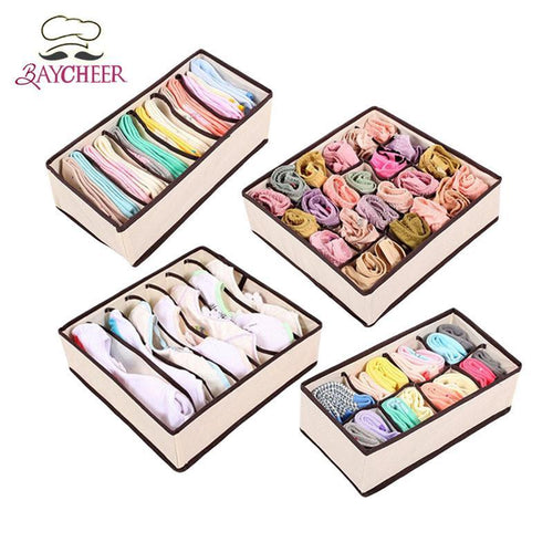 4Pcs Space Saver Nonwoven Beige Storage Box Container Drawer Divider Ties Socks Bra Underwear Organizer Classify To Storage