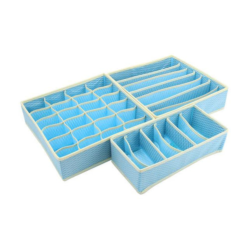 DINIWELL  Home Organizer New Blue Nonwoven Foldable Storage Boxes Ties Sock Bra Underwear Divider Drawer Lidded Closet Box Set